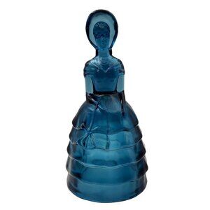 Vintage Summit Art Glass Colonial Blue Melanie Bell Figurine 80s Pressed Glass